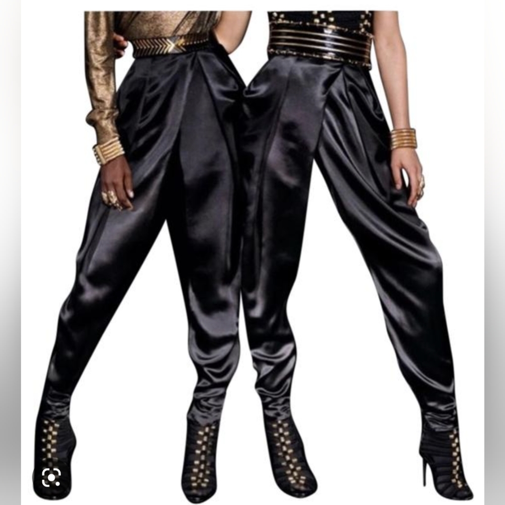 NWT Balmain x H&M black silk high waist ankle pants with ankle zip US 6